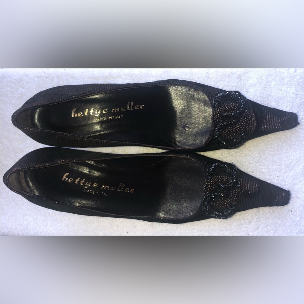 Bettye Muller Metallic Brown SZ. 6.5 Made In ITALY Elegance Kitten Heels Beaded - Picture 10 of 12